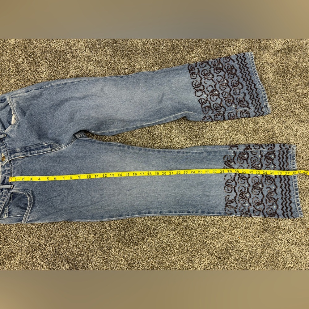 Spiegel Blue Straight Leg Jeans with Floral Embroidery - Picture 8 of 9